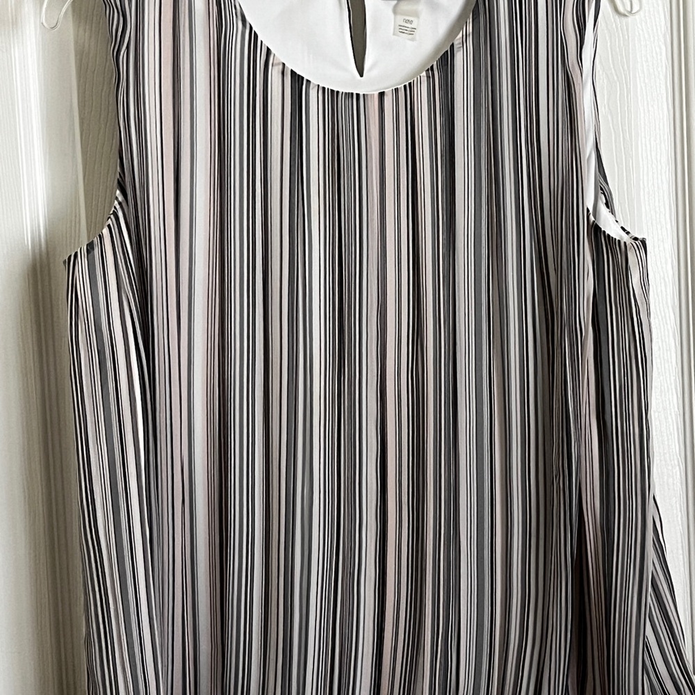 Calvin Klein Pink, Gray and Black Pleated Sleeveless Blouse
